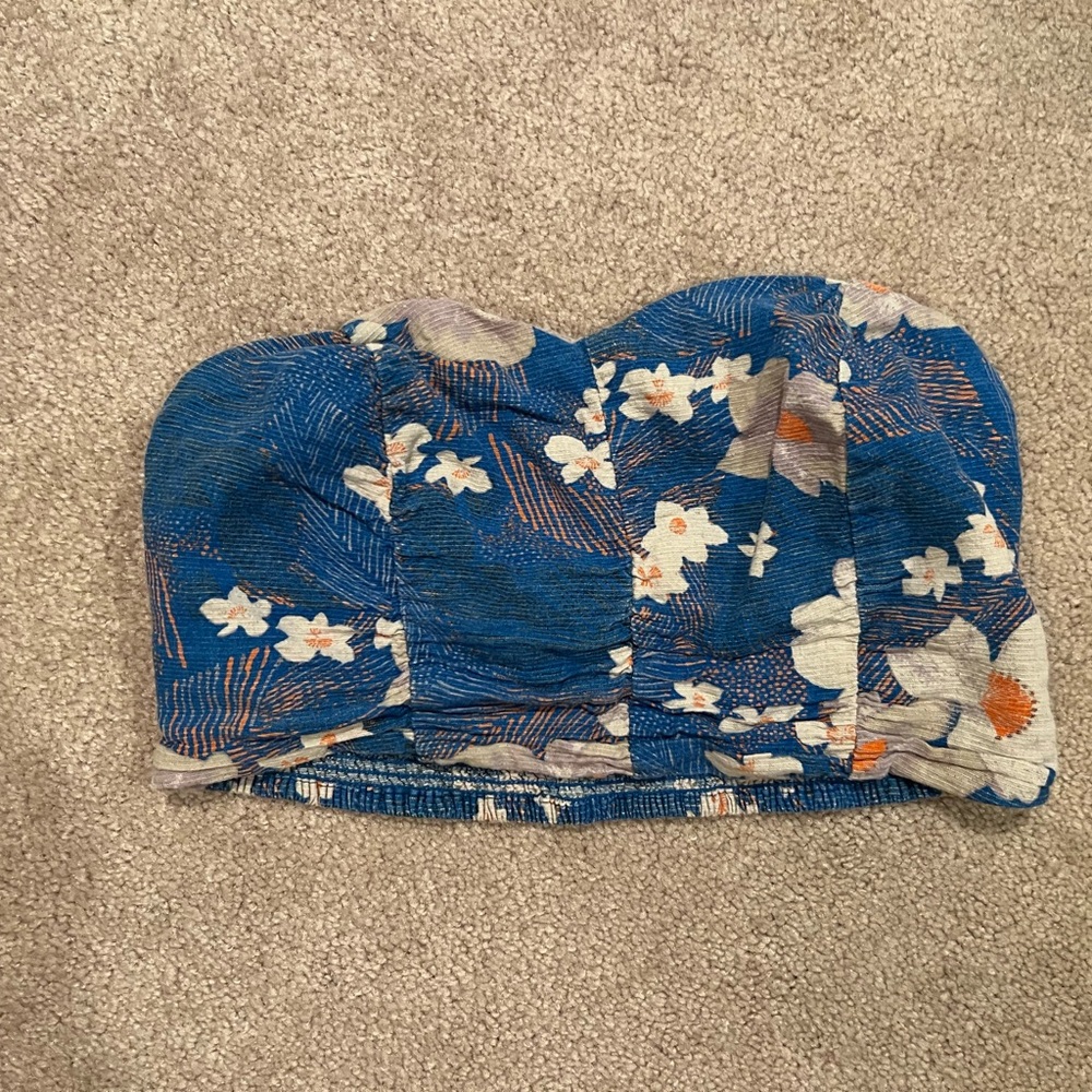 Floral Strapless Blue Top
